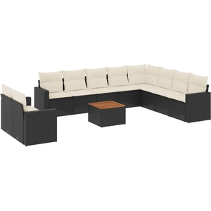 vidaXL Salon de jardin 11 pcs avec coussins noir résine tressée pas cher