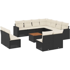 vidaXL Salon de jardin 12 pcs avec coussins noir résine tressée pas cher