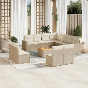 vidaXL Salon de jardin avec coussins 12 pcs beige résine tressée pas cher