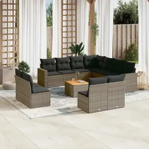 vidaXL Salon de jardin avec coussins 12 pcs gris résine tressée pas cher