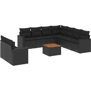 vidaXL Salon de jardin 10 pcs avec coussins noir résine tressée pas cher