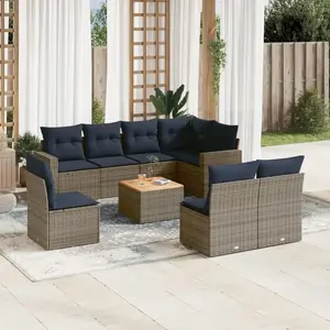 vidaXL Vidaxl Salon De Jardin 9 Pcs Avec Coussins Gris Résine Tressée pas cher