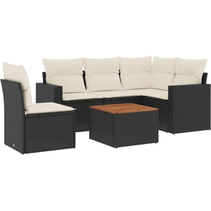 vidaXL Salon de jardin 6 pcs avec coussins noir résine tressée pas cher