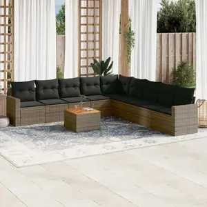 vidaXL Salon de jardin avec coussins 10 pcs gris résine tressée pas cher