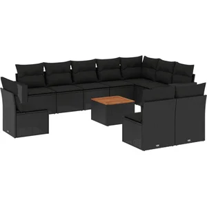 vidaXL Salon de jardin 11 pcs avec coussins noir résine tressée pas cher