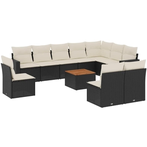 vidaXL Salon de jardin 11 pcs avec coussins noir résine tressée pas cher