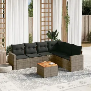 vidaXL Salon de jardin avec coussins 7 pcs gris résine tressée pas cher