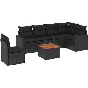 vidaXL Salon de jardin 7 pcs avec coussins noir résine tressée pas cher