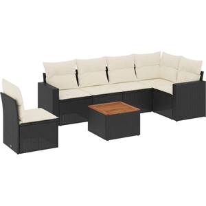 vidaXL Salon de jardin 7 pcs avec coussins noir résine tressée pas cher