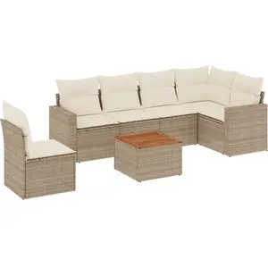 vidaXL Salon de jardin avec coussins 7 pcs beige résine tressée pas cher