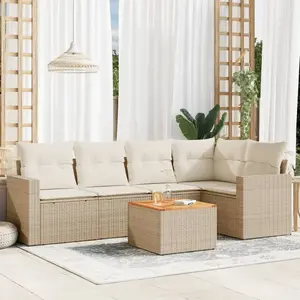 vidaXL Salon de jardin avec coussins 6 pcs beige résine tressée pas cher