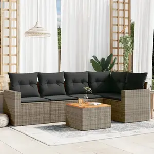 vidaXL Salon de jardin 6 pcs avec coussins gris résine tressée pas cher