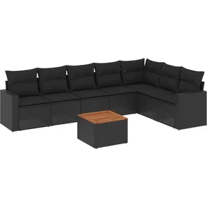 vidaXL Salon de jardin 8 pcs avec coussins noir résine tressée pas cher