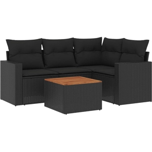 vidaXL Salon de jardin 5 pcs avec coussins noir résine tressée pas cher