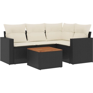 vidaXL Salon de jardin 5 pcs avec coussins noir résine tressée pas cher