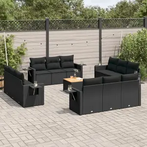 vidaXL Salon de jardin avec coussins 13 pcs noir résine tressée pas cher