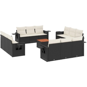vidaXL Salon de jardin avec coussins 13 pcs noir résine tressée pas cher