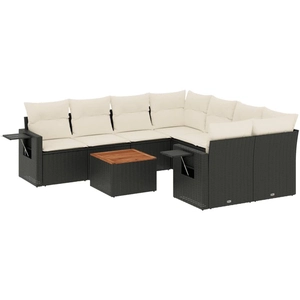 vidaXL Salon de jardin 9 pcs avec coussins noir résine tressée pas cher