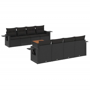 vidaXL Salon de jardin 9 pcs avec coussins noir résine tressée pas cher