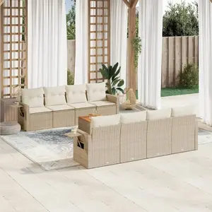 vidaXL Salon de jardin avec coussins 9 pcs beige résine tressée pas cher