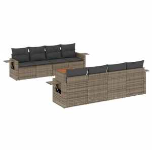 vidaXL Salon de jardin 9 pcs avec coussins gris résine tressée pas cher