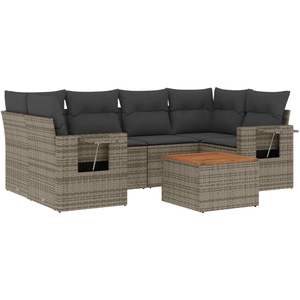 vidaXL Salon de jardin avec coussins 7 pcs gris résine tressée pas cher
