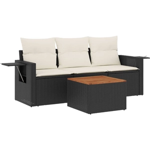 vidaXL Salon de jardin 4 pcs avec coussins noir résine tressée pas cher