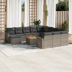 vidaXL Salon de jardin avec coussins 13 pcs gris résine tressée pas cher