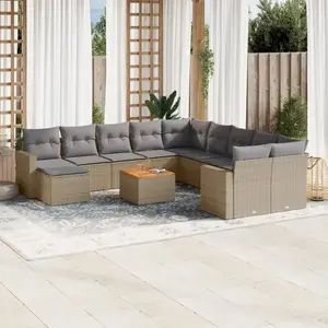 vidaXL Salon de jardin et coussins 12 pcs mélange beige résine tressée pas cher
