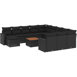vidaXL Salon de jardin avec coussins 13 pcs noir résine tressée pas cher