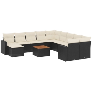vidaXL Salon de jardin 12 pcs avec coussins noir résine tressée pas cher