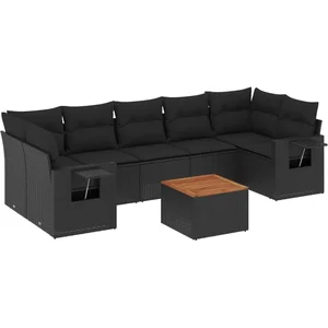vidaXL Salon de jardin 8 pcs avec coussins noir résine tressée pas cher
