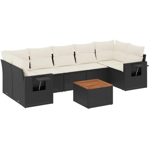 vidaXL Salon de jardin 8 pcs avec coussins noir résine tressée pas cher