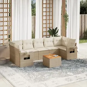 vidaXL Salon de jardin avec coussins 8 pcs beige résine tressée pas cher