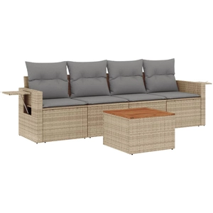 vidaXL Salon de jardin avec coussins 5pcs mélange beige résine tressée pas cher
