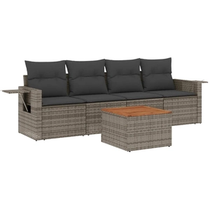 vidaXL Salon de jardin 5 pcs avec coussins gris résine tressée pas cher