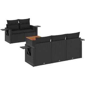 vidaXL Salon de jardin 6 pcs avec coussins noir résine tressée pas cher