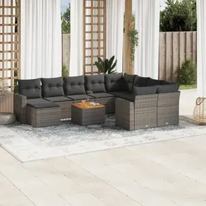 vidaXL Salon de jardin 11 pcs avec coussins gris résine tressée pas cher