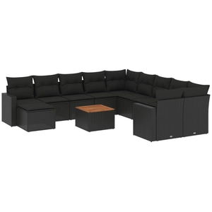 vidaXL Salon de jardin 12 pcs avec coussins noir résine tressée pas cher