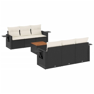 vidaXL Salon de jardin 7 pcs avec coussins noir résine tressée pas cher