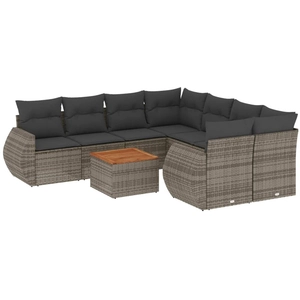 vidaXL Salon de jardin 9 pcs avec coussins gris résine tressée pas cher