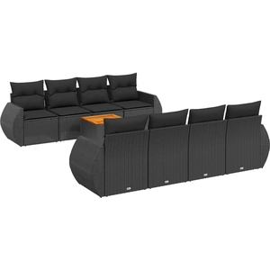 vidaXL Salon de jardin 9 pcs avec coussins noir résine tressée pas cher