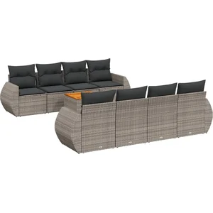 vidaXL Salon de jardin 9 pcs avec coussins gris résine tressée pas cher