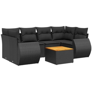 vidaXL Salon de jardin 7 pcs avec coussins noir résine tressée pas cher