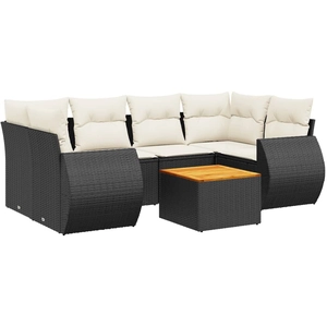 vidaXL Salon de jardin 7 pcs avec coussins noir résine tressée pas cher