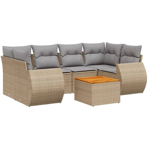 vidaXL Salon de jardin avec coussins 7 pcs beige résine tressée pas cher