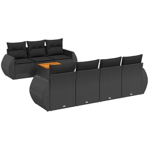 vidaXL Salon de jardin 8 pcs avec coussins noir résine tressée pas cher