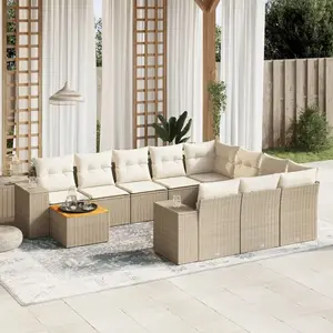 vidaXL Salon de jardin 11 pcs avec coussins beige résine tressée pas cher
