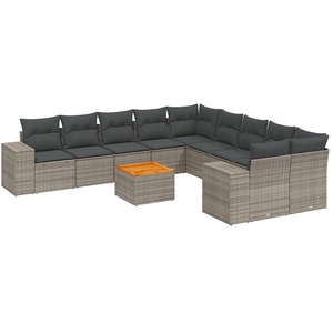 vidaXL Salon de jardin 11 pcs avec coussins gris résine tressée pas cher