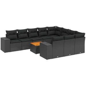 vidaXL Salon de jardin 11 pcs avec coussins noir résine tressée pas cher